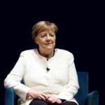 Angela Merkel speaking at a political event