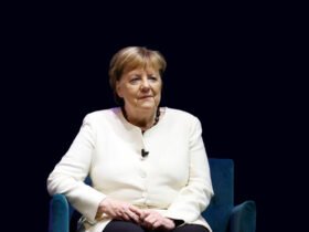 Angela Merkel speaking at a political event