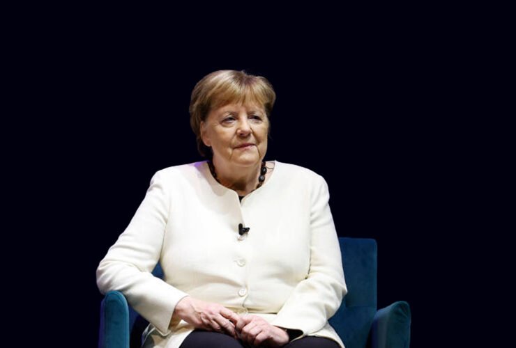 Angela Merkel speaking at a political event