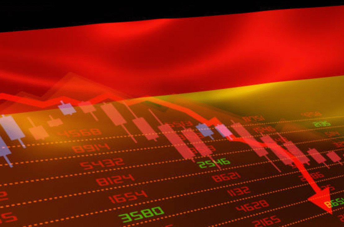Deutsche Flagge und Börsenrückgang