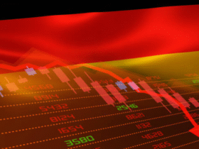 Deutsche Flagge und Börsenrückgang