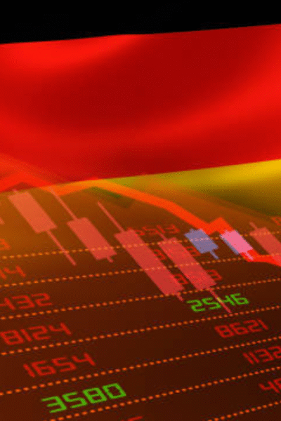 Deutsche Flagge und Börsenrückgang