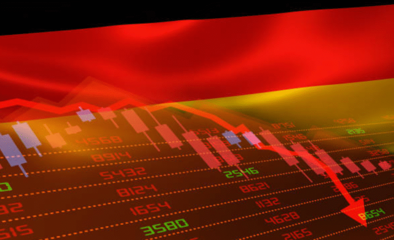 Deutsche Flagge und Börsenrückgang