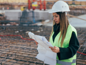 Ingenieurin liest Bauplan