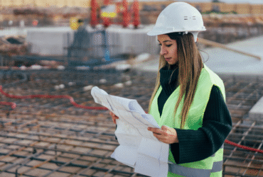 Ingenieurin liest Bauplan