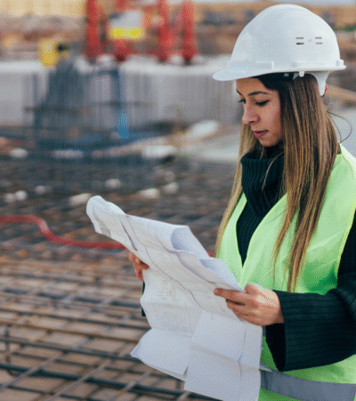 Ingenieurin liest Bauplan