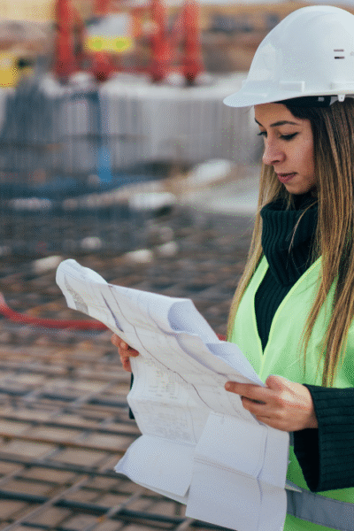 Ingenieurin liest Bauplan