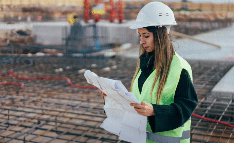 Ingenieurin liest Bauplan