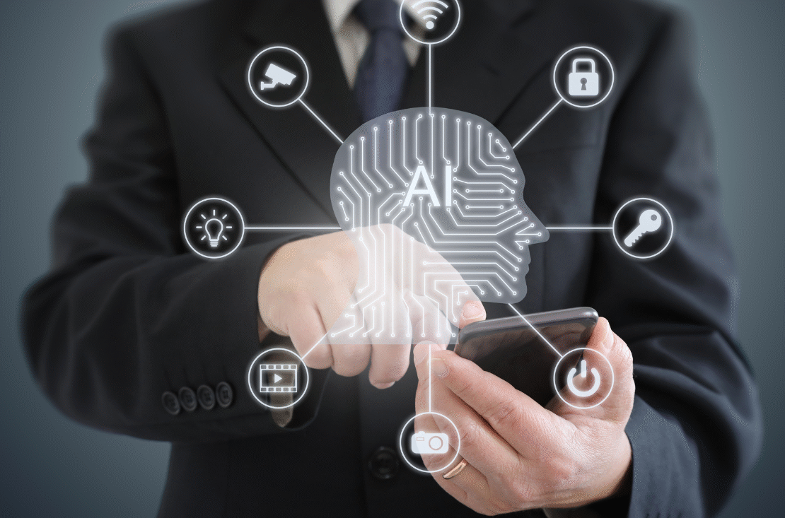 Bild-Alternativ-Tag: Geschäftsmann nutzt KI-Technologie