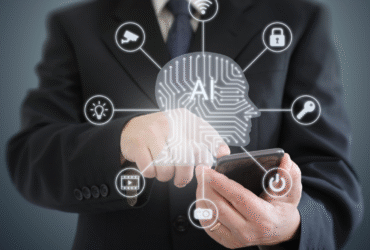 Bild-Alternativ-Tag: Geschäftsmann nutzt KI-Technologie