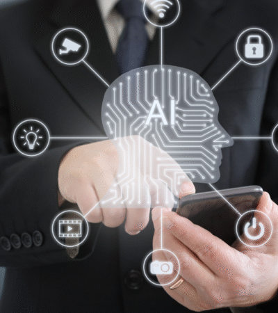 Bild-Alternativ-Tag: Geschäftsmann nutzt KI-Technologie