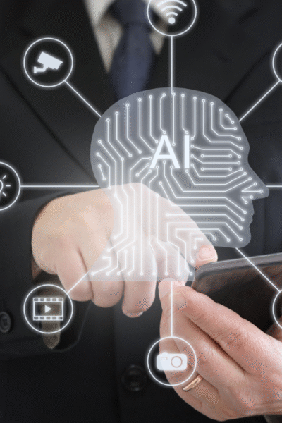 Bild-Alternativ-Tag: Geschäftsmann nutzt KI-Technologie