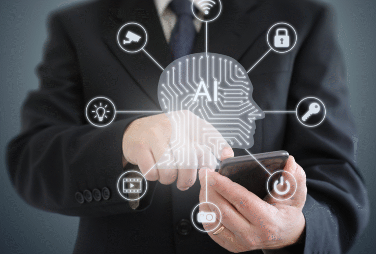 Bild-Alternativ-Tag: Geschäftsmann nutzt KI-Technologie