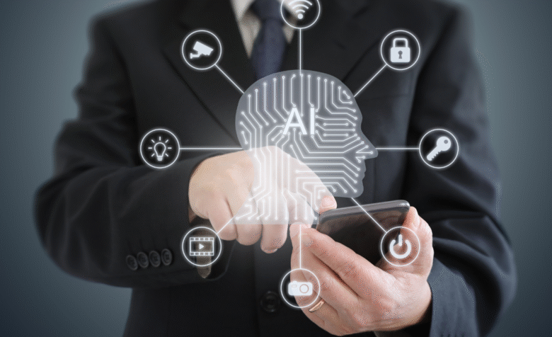 Bild-Alternativ-Tag: Geschäftsmann nutzt KI-Technologie